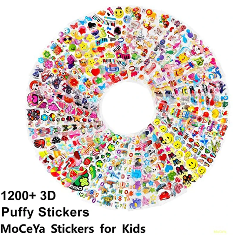 

Kids Stickers 100/50/30 Different Sheets 3D Puffy Bulk Stickers for Girl Boy Birthday Gift Scrapbooking Teachers Animals Cartoon