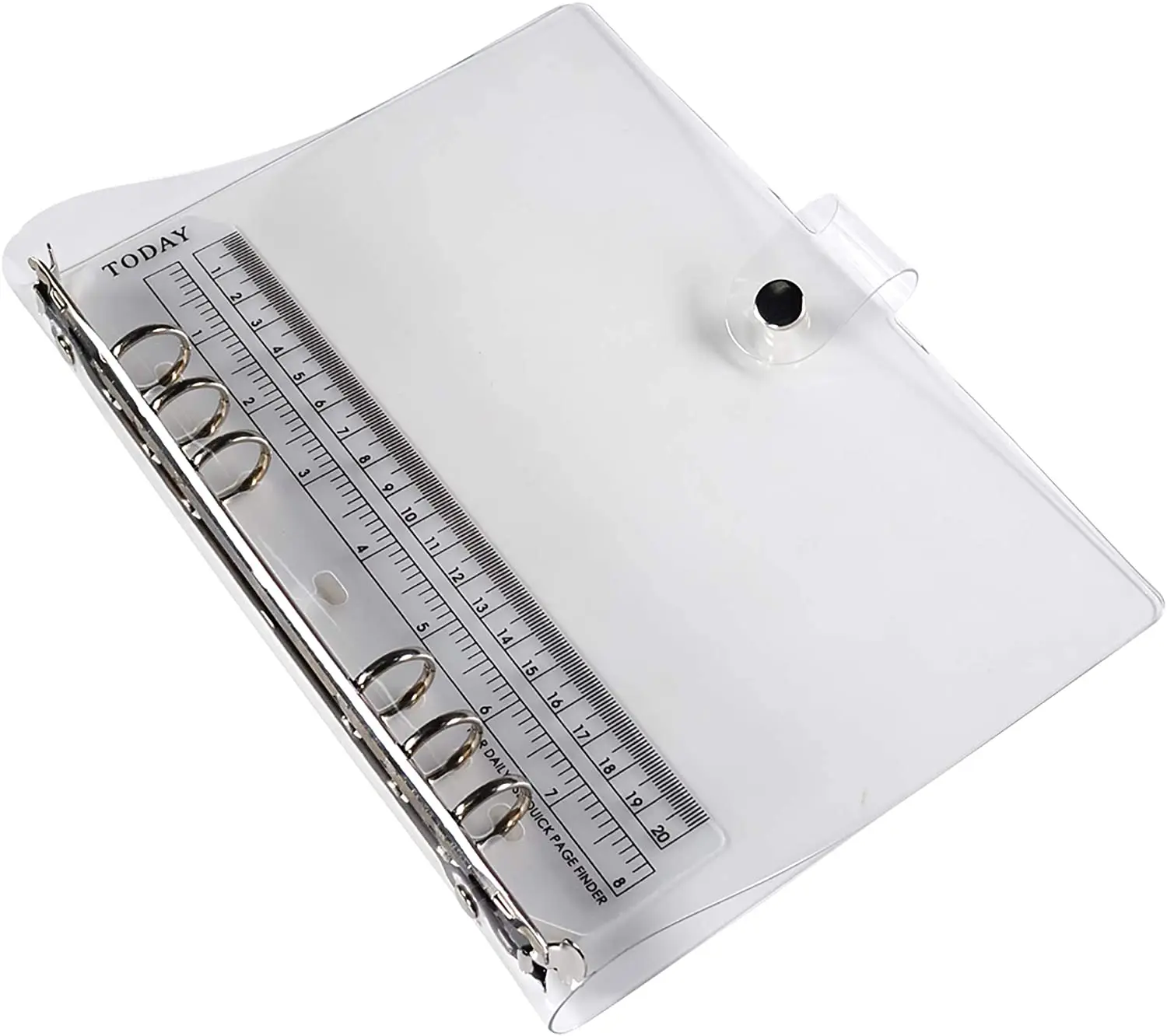 A5 /A6 Transparent 6 Ring Binder Cover Clean  Soft PVC for Refillable Notebook Shell with Snap Closure and 1 Ruler