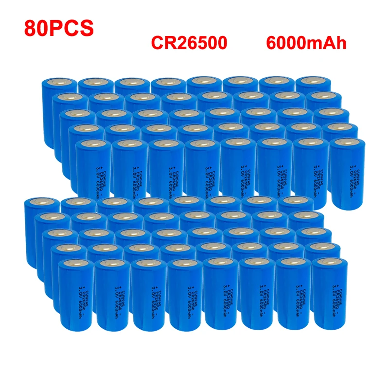 80PCS/lot CR26500 C Type 3.0V 6000MAH Lithium 26500 Battery Non-rechargeable Li-MnO2 Batteries