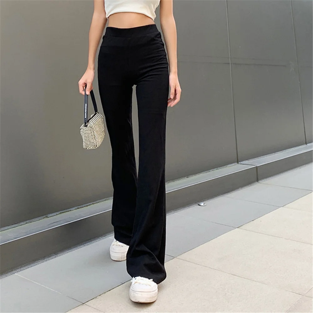 Goth Dark Vintage Streetwear Women Black Flare Pants Harajuku E-girl Aesthetic Emo Grunge Female Trousers Y2k