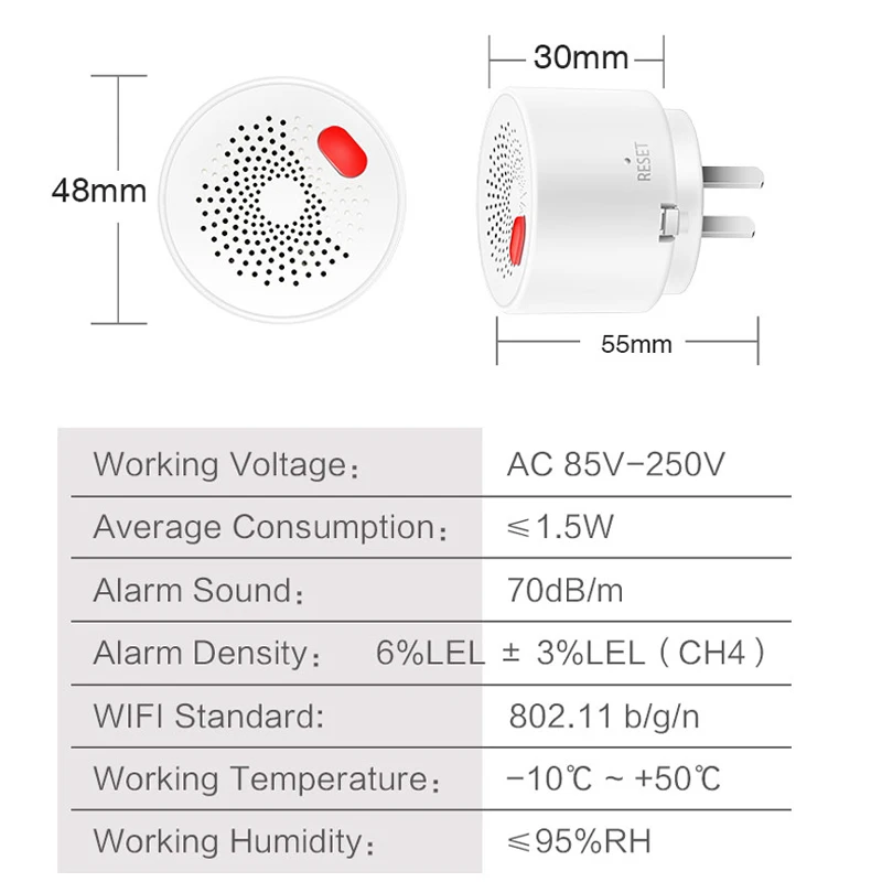 Tuya Smart Home Wifi Natural Gas Sensor Combustible Coal Gas LPG Gas Leakage Alarm Detector Fire Security Protection Smart Life