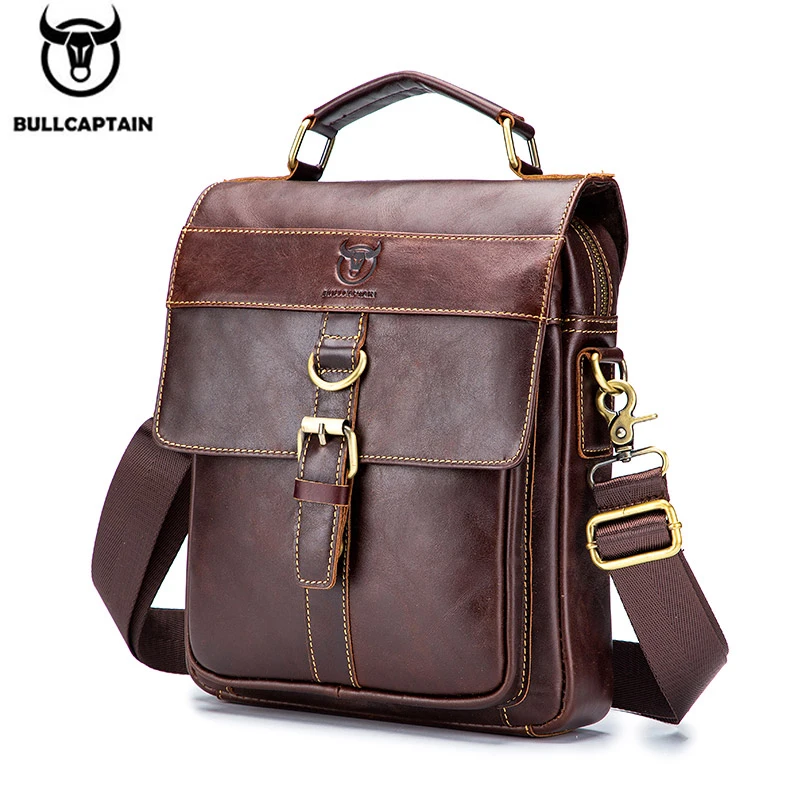 Imagem -04 - Bullcaptain-bolsa de Ombro de Couro para Homens Bolsa Transversal Empresarial Retrô Moda de Grande Capacidade Bolsa Estudantil Juvenil Casual