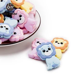 Let's Make Silicone Beads Of Lion Cartoon Animals 5pcs DIY Teething Necklace Accessories BPA Free Teethers For Teeth Tiny Rod