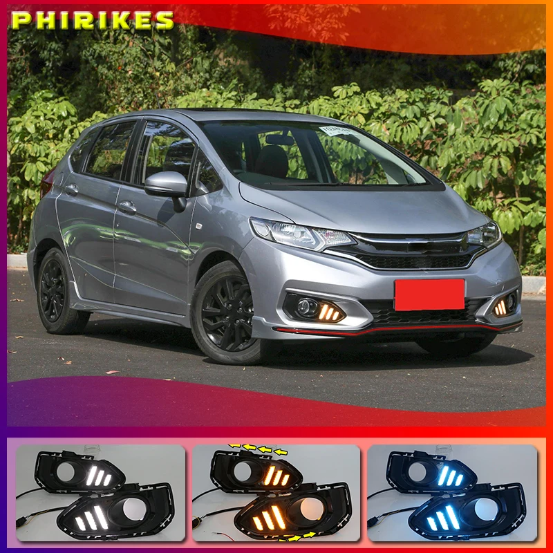 

1Set For Honda jazz fit 2018 LED DRL Daytime Running Lights Daylight Driving light with fog lamp