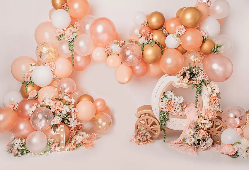 Avezano الوردي 1st عيد ميلاد التصوير خلفية فتاة سحق كعكة بالونات الزهور ديكور صور خلفية استوديو التقاط الصور