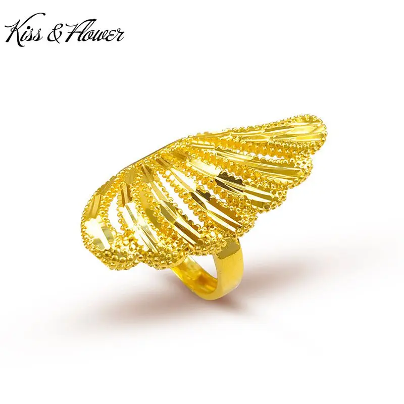 

KISS&FLOWER RI25 Fine Jewelry Wholesale Fashion Woman Girl Bride Birthday Wedding Gift Phoenix Flower 24KT Gold Resizable Ring