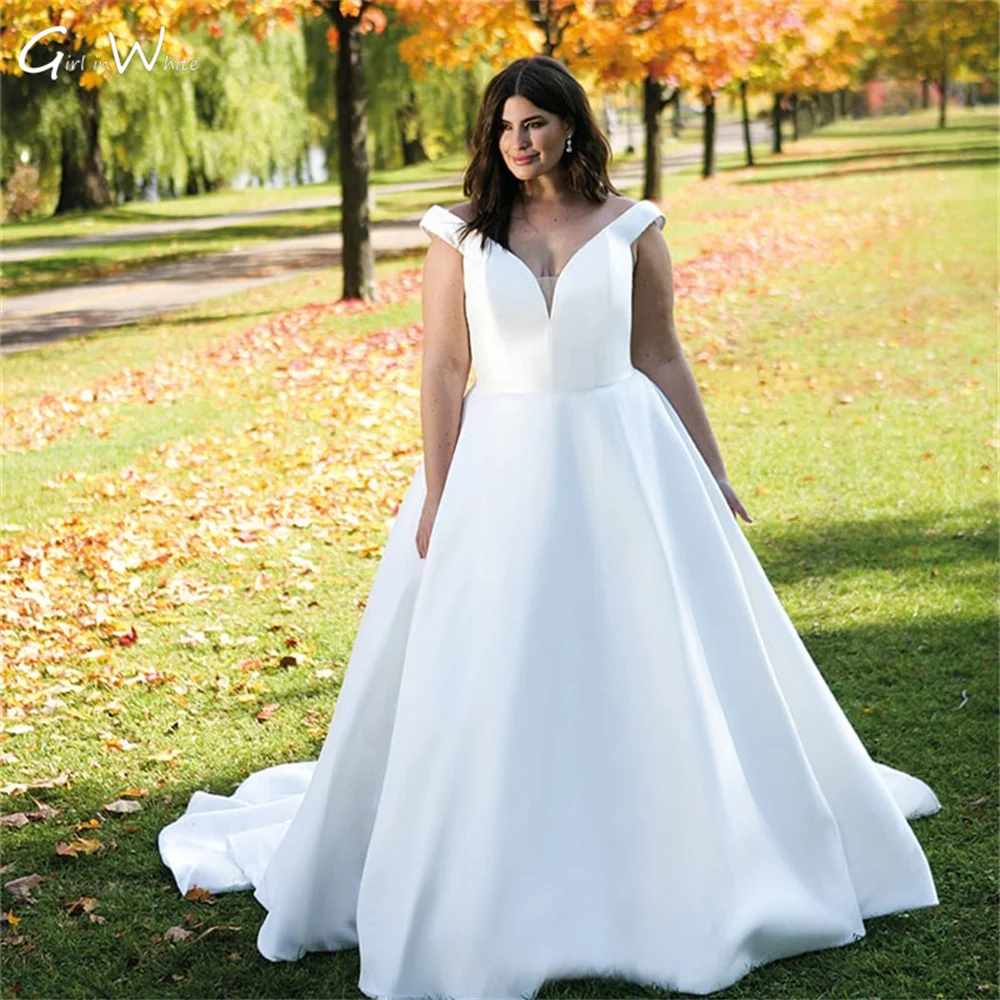 Robe De mariée en Satin blanc, grande taille, Chic, Simple, manches cape, Court, traine, princesse