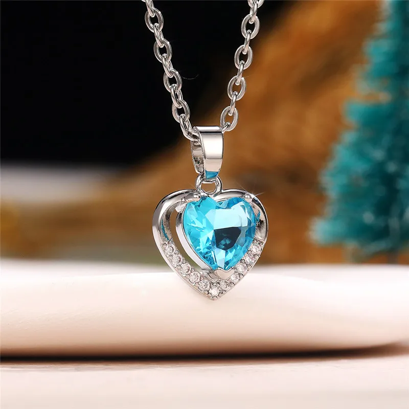 Huitan Classic Heart Shaped Pendant Necklace with Love Cubic Zirconia Silver Color/Rose Gold Color Necklace Jewelry for Women