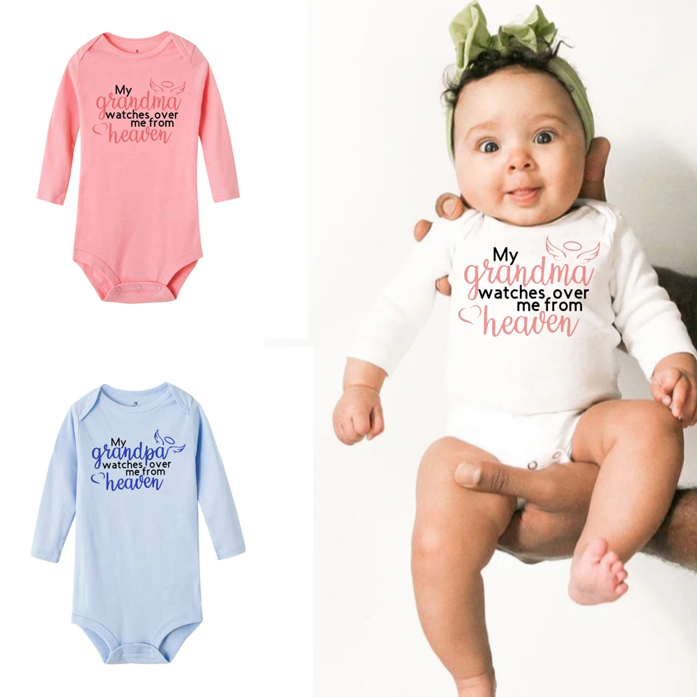 

My Grandma/grandpa Watches Over Me From Heaven Baby Bodysuit In Memory of Baby Shower Gift Grandma In Heaven Guardian Angel