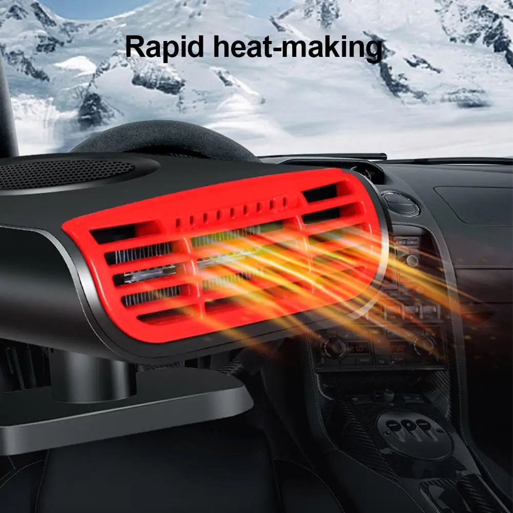 Car Interior Fan Heater 12V 150W Auto Car Defroster Defogger Heat Cooling Fan Windshield Car Heater with 360 Degree Rotating Bas