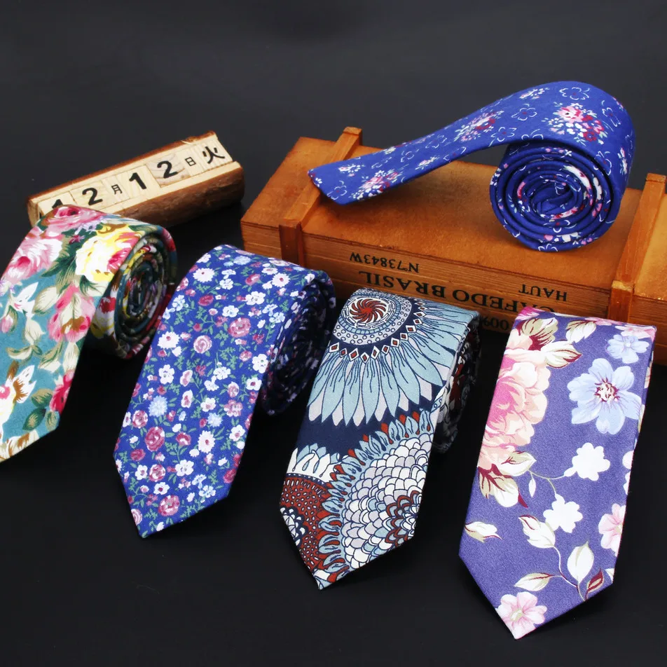 

New Cotton Ties Fashion Floral Print Neck Tie for Wedding Business Suits Skinny Tie For Men Women Broken flower Necktie Gravatas