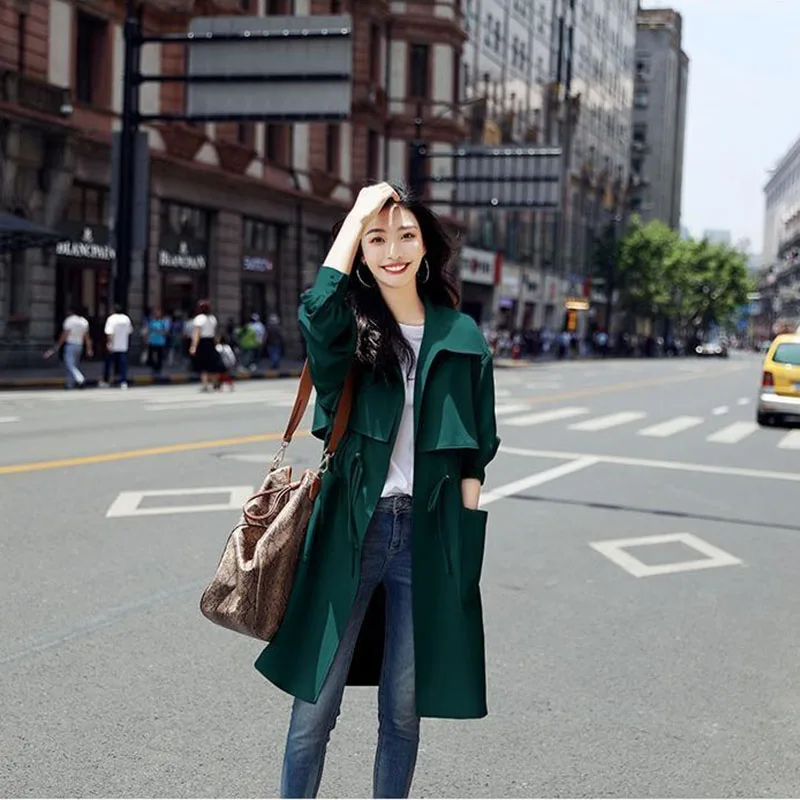 2025Lining Spring Autumn New Coat Women Windbreaker Thin British Style Jacket Waist Thinner Mid-Length Female Trench Coat179