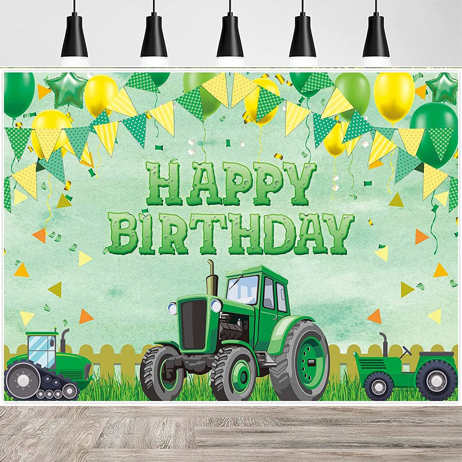 Green Tractor Farmyard Theme Party Backdrop Baby Shower Happy Birthday Newborn Photo Booth Props For Kids Family Background