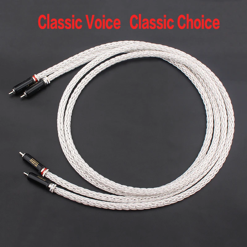 8N 8AG A pair of OCC silver-plated audio signal cable 16 single braided power amplifier speakerrca to rca cable hifi