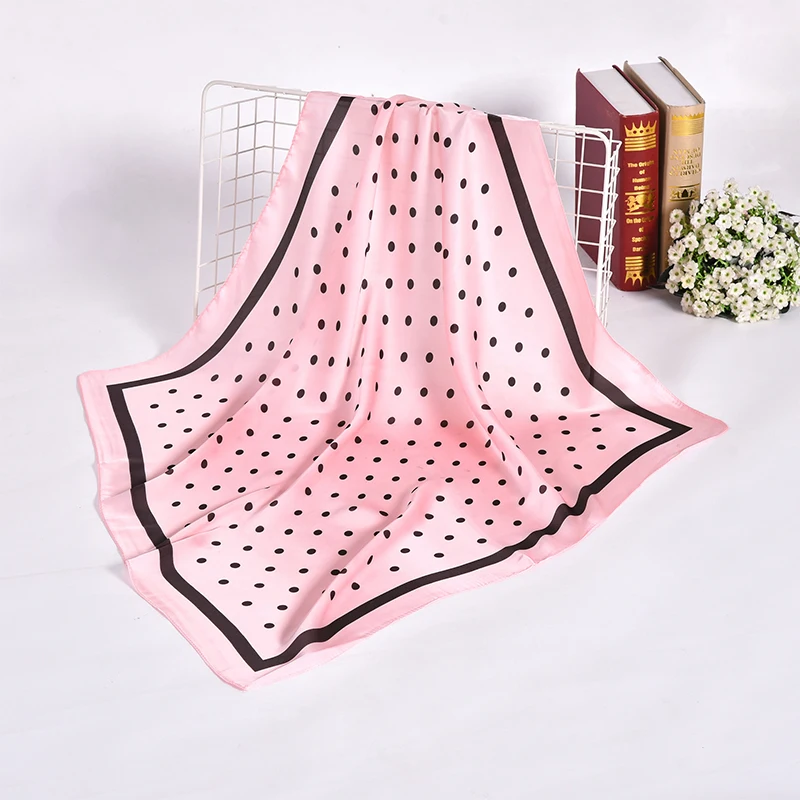 women polka dot printed soft multifunctional hankerchief foulard femme muslim hijab wrap bandana imitated silk square head scarf