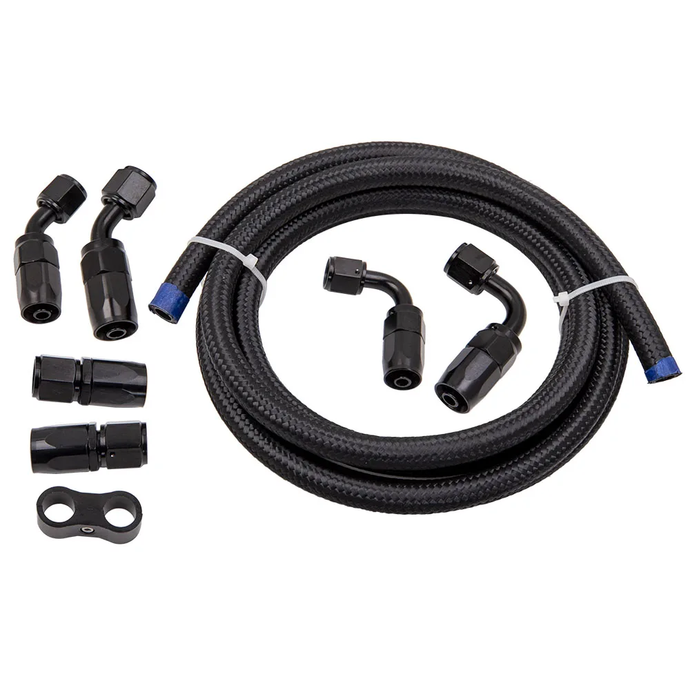 6AN Fuel Line Hose End Fitting Hose Braided 3/8 Fuel Line + 500 PSI Separator Clamp Kit