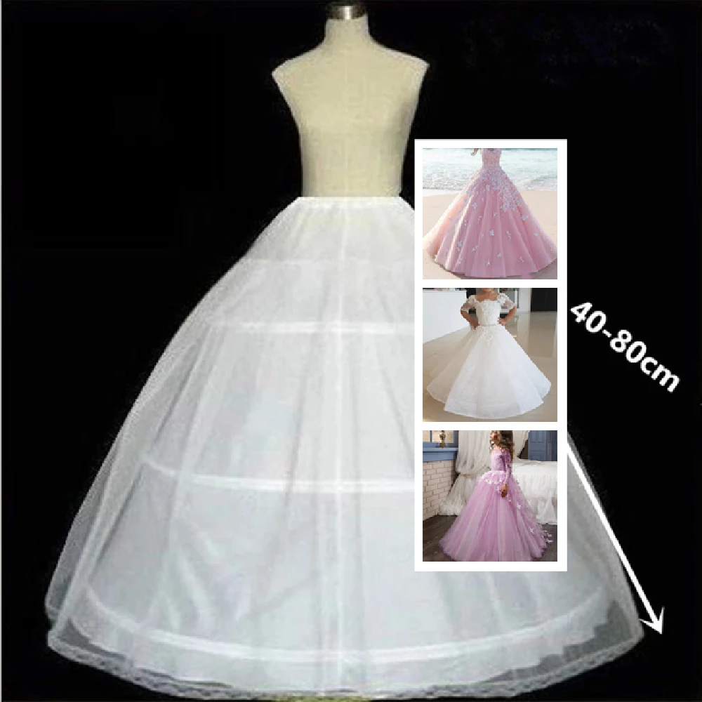 White Toddler Petticoat for Girls Kids Crinoline Underskirt Flower Girl Tulle Dance Dress Puffy Skirt Jupon 3Hoop