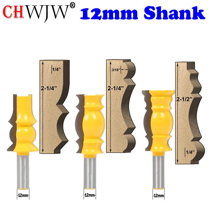 CHWJW 1PC 12mm Shank Reversible Crown Molding Router Bit Set Line knife Door knife Tenon Cutter for Woodworking Tools