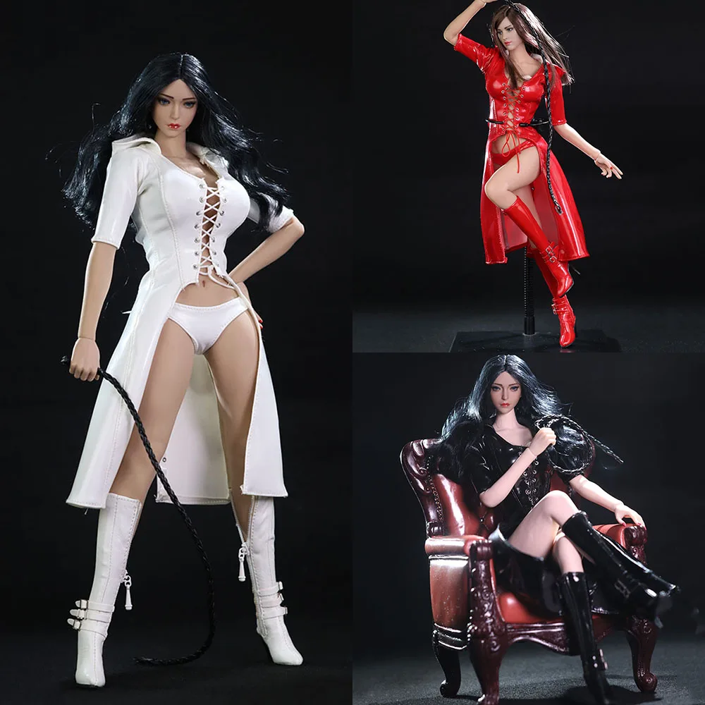 1/ 6 Scale Feamle Clothes Model Sexy Leather Hood Windbreaker Coat & Whip & Underwear Set For 12