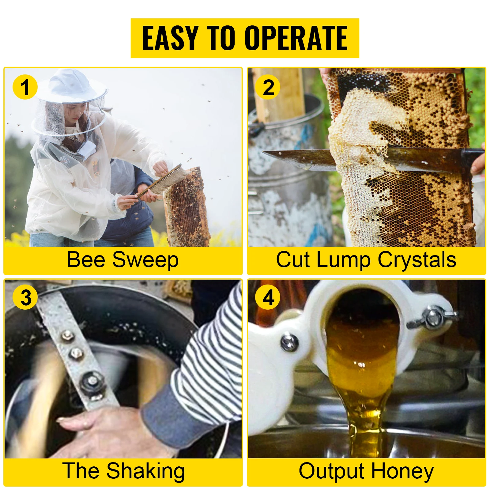 VEVOR 2 3 4 Frame Honey Extractor Electric Stainless Steel Honeycomb Spinner Crank Honey Centrifuge Beekeeping Equipment Stable