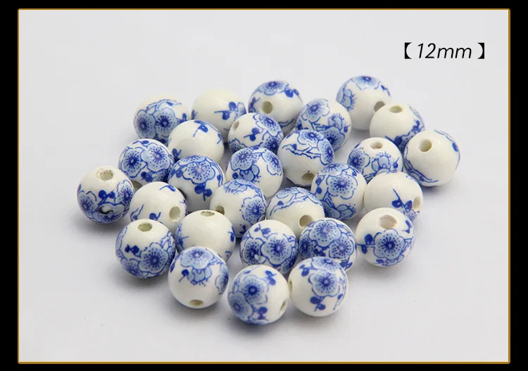 10Pcs/lot 8 10 12 14 mm Chinese Style Plum Blossom Round Ceramic Loose Beads For Handmade Diy Jewelry Making Supplies Wholesale