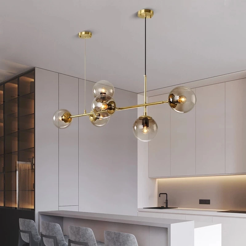 Modern Luxury Chandeliers LED Glass Ball Gold Lamp Scandinavian Table Dining Room Nordic Style Ceiling 220v Pendant Lights Sets