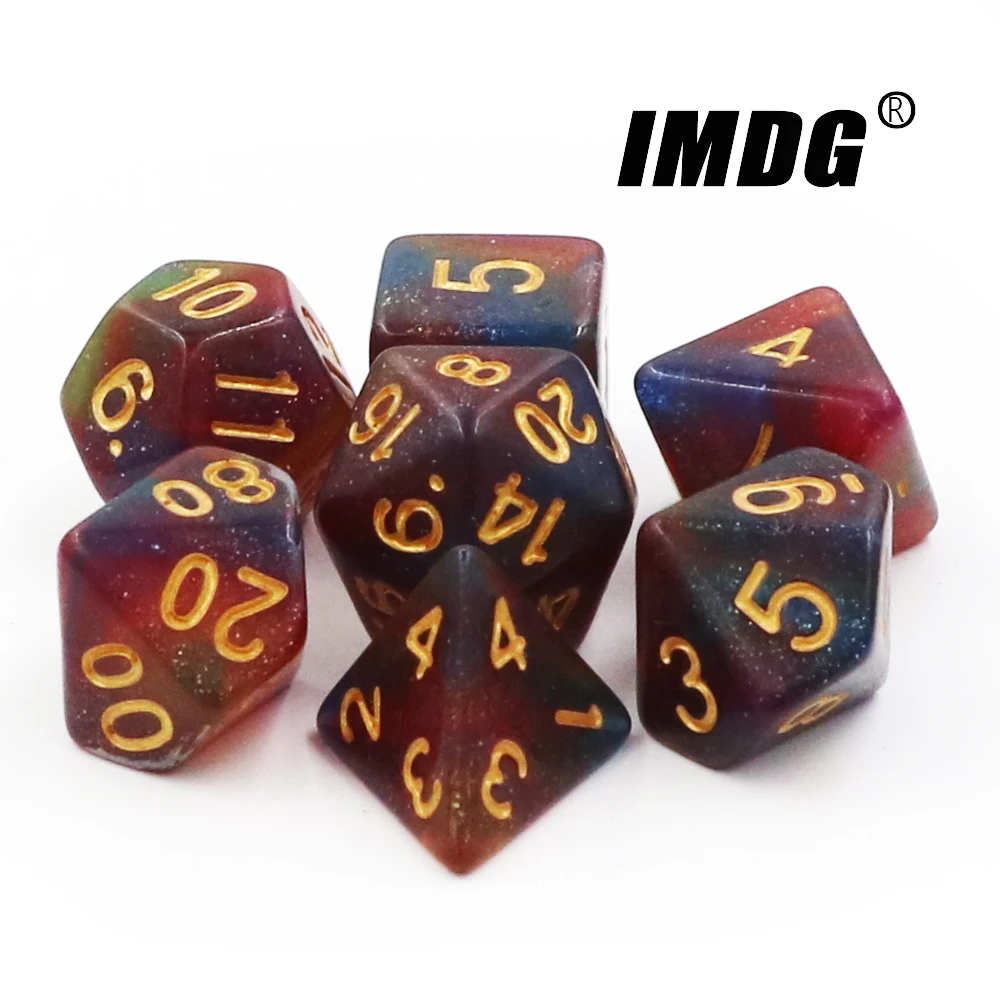 IMDG 7pcs/set Polyhedron D10 D20 RPG Game Dice Acrylic Dice DND Universe Galaxy Digital Game Dice with Bag