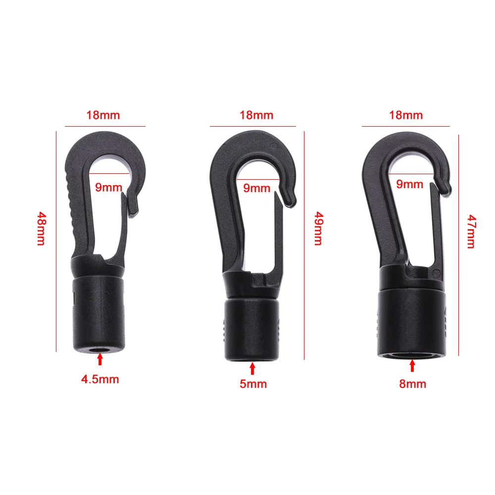 5 pz nero POM plastica moschettone Clip Shock Tie Cord end blocco di sicurezza corda fibbie campo esterno stendibiancheria accessori gancio