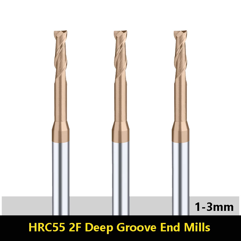 BEYOND 1pcs HRC55 Deep Groove End Mills 1mm 2mm 3mm Tungsten Steel Carbide 2 Flute Long Milling Cutter Slotting Endmills