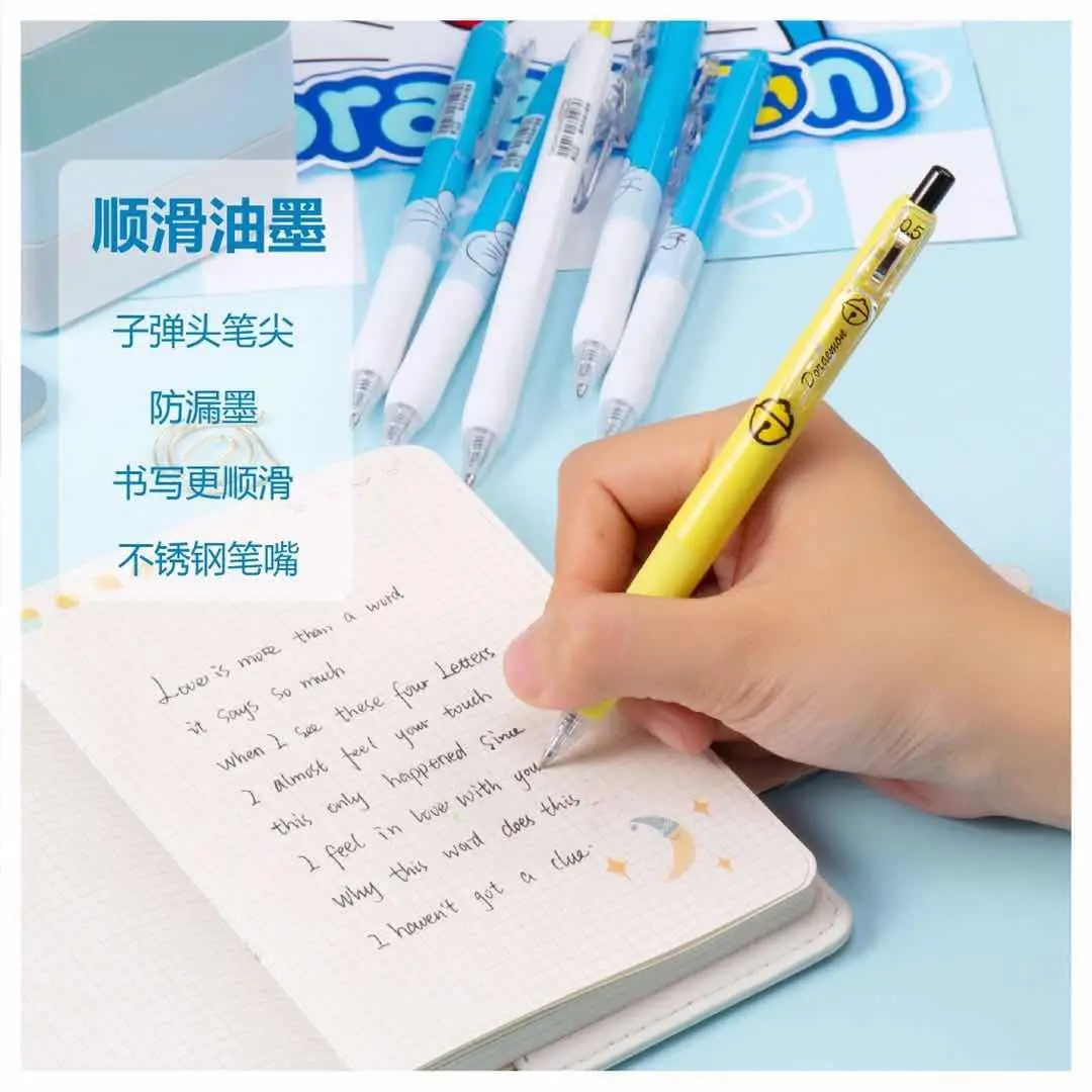 Doraemon Quick-drying Signature Gel Pen Black 0.5 Press Gel Pen Cute Cartoon Student Gel Pen 1/6PCS