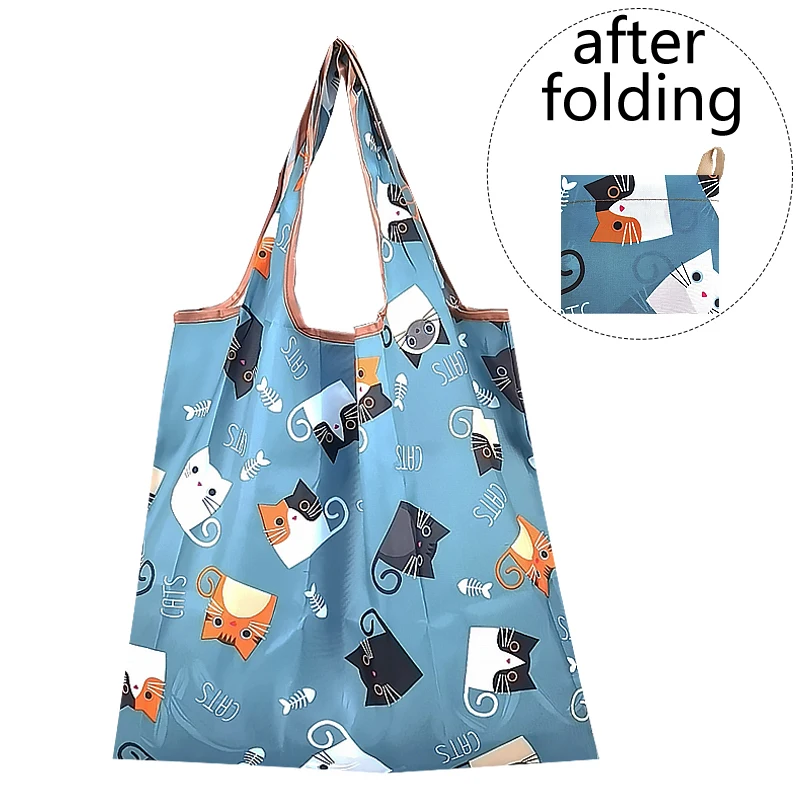 Storage Sturdy Portable Cartoon Kawaii Grocery Nylon Eco Shopping Bag Reusable Foldable Small Tote Travel Machine Washable