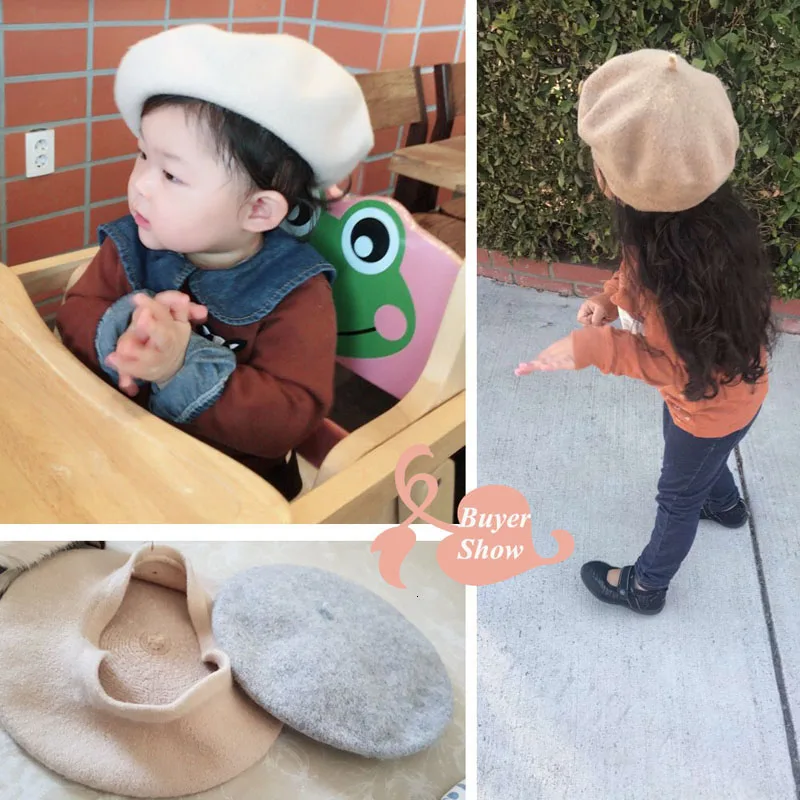 Neue Baby Hut Winter Herbst Warme Wolle Plüsch Nette Candy Einfarbig Mode Baskenmütze Hut Kinder Kinder Beanie Kappe für mädchen