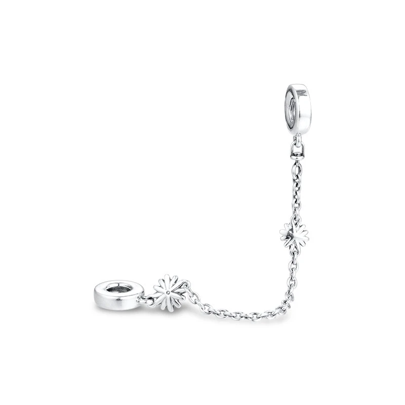 Daisy Flower Safety Chain Charm Original 925 Silver Jewelry Fits Snake Chian Bracelets For Woman DIY Beads For Jewelry Making