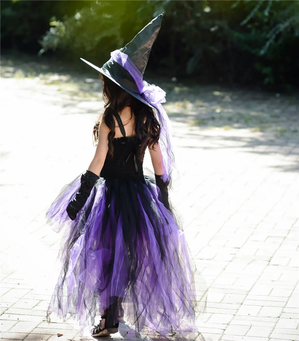 Purple Kids Girls Halloween Fairy Party Dresses Black Witch Toddler Baby Girls Birthday Cosplay Costumes Children Dress