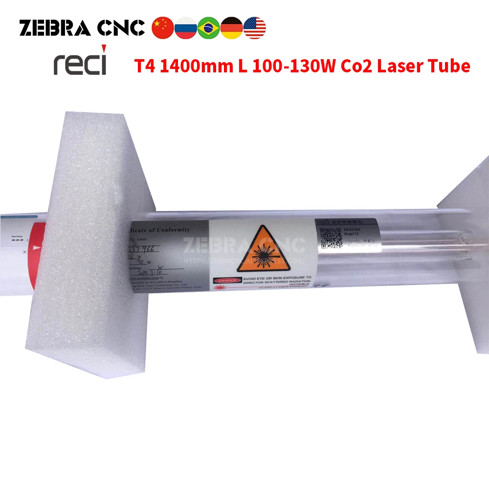 Reci t4 100w-130w comprimento do tubo do laser co2 1400mm dia 65mm para máquina de laser co2 tubo do laser selado de vidro substituir reci w4 z4 v4 s4