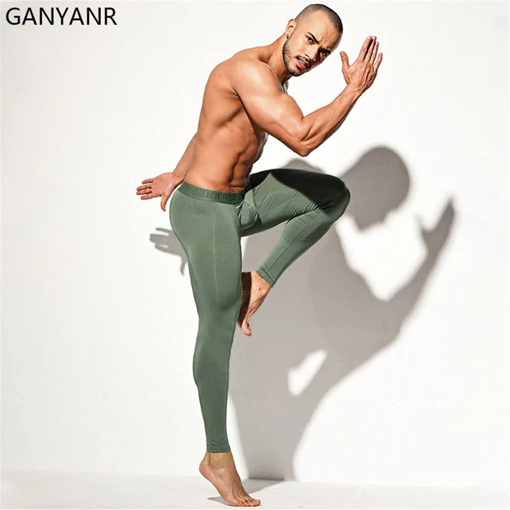 GANYANR Men Running Tights Compression Pants Leggings Sportswear Fitness Sexy Basketball Yoga Winter Training Workout Long Sport