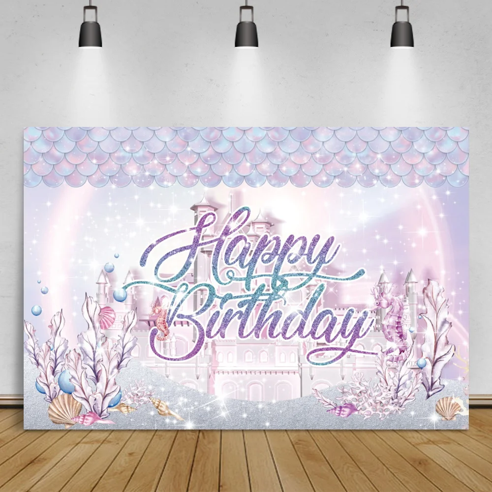 Laeacco Fairytale Mermaid Wonderland castello subacqueo fotografia baakearth buon compleanno ritratto di bambino fondali personalizzati