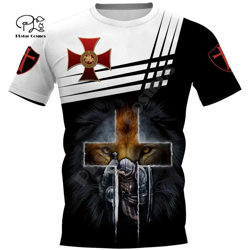 Mens women Knights Templar Wolf t shirt Summer 3d tshirts Warrior print black white red tees casual short sleeve tops outwear