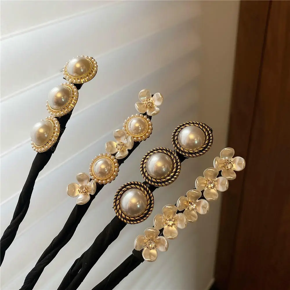 DIY Woman Flower Donuts Twist Headband Magic Hair Bun Maker Hairstyle Tool Pearl Hair Maker Tools Hair Accessories