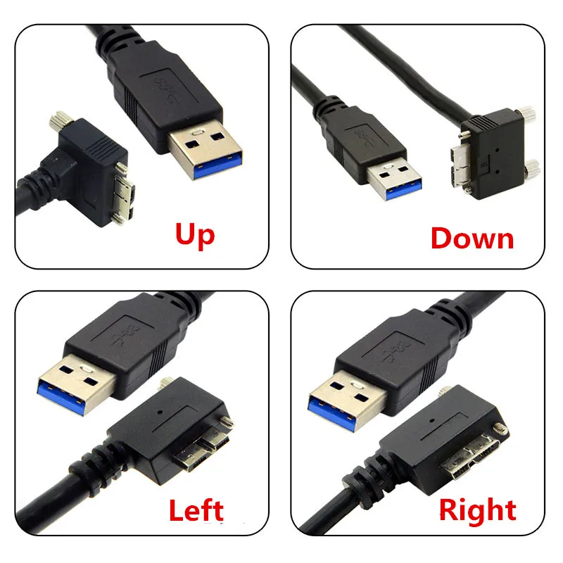 USB 3.0 to USB3.0 Micro/B Up Down Left Right Angled 90 Degree Screw Mount Data Cable for Point Grey Chameleon Camera 1m/3m/5m