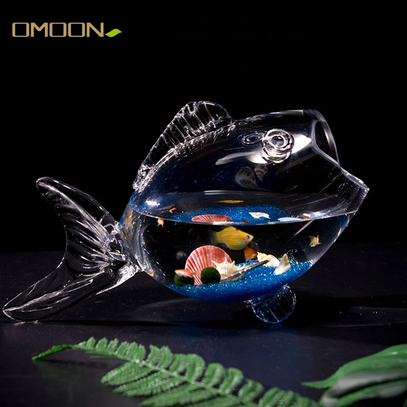 Mini Fish Glass bowl Figurine Clear Transparent Glass Fish-shaped Aquarium Fish Tank Home Living Room decoration Craft Ornaments