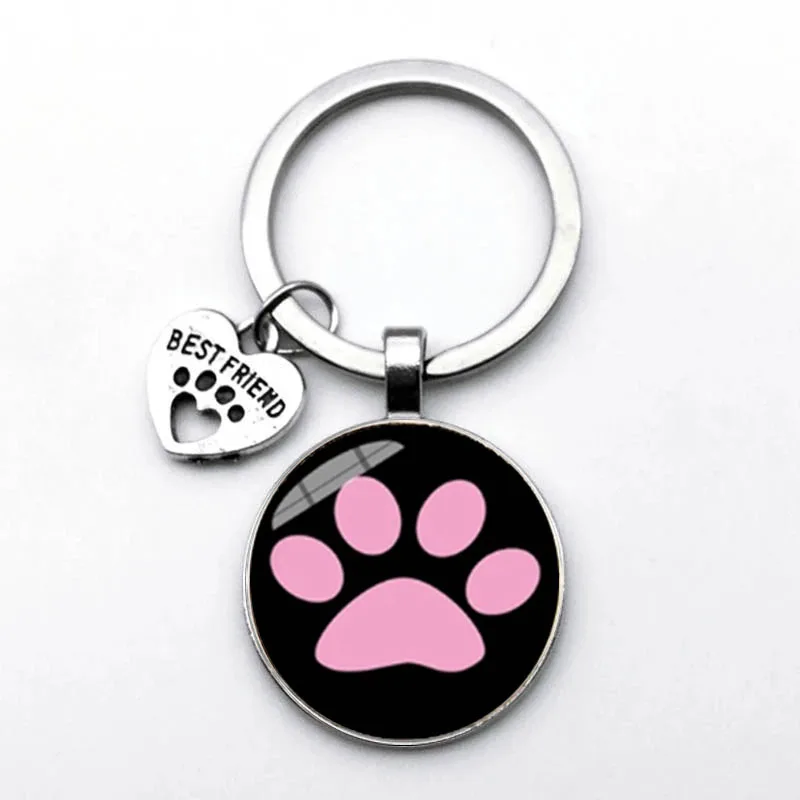 2021 Fashionable And Cute Animal Paw Print Keychain For Cats And Dogs I Love Glass Pendant Mini Heart Keyring Men And Girls Favo