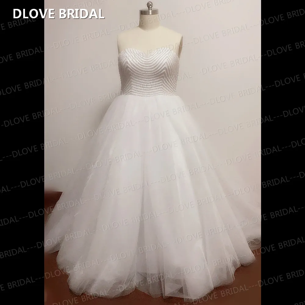 Plus Size Pearl Ball Gown Wedding Dress Layers Tulle Skirt Strapless Sweetheart Corset Bridal Gown Custom Made Vestido De Noiva