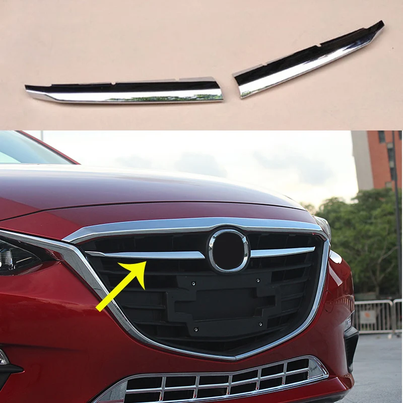 2pcs Cromo Lucido Griglia Anteriore Griglia di Copertura Trim per Mazda 3 2014 2015 2016 BM Axela Mazda3 Stampaggio Accessori