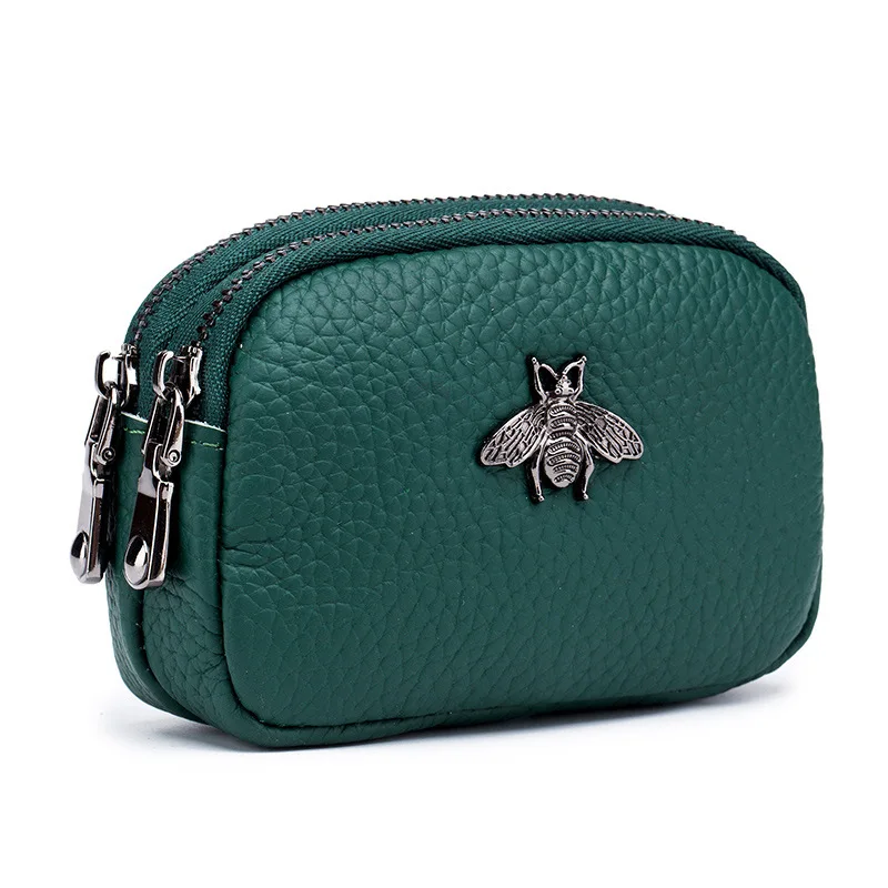 A810 6 Colors Option Fashion Lady Handbag Double Zippers Portable Mini Coins Bag Real Cow Leather Wallet Women Purse