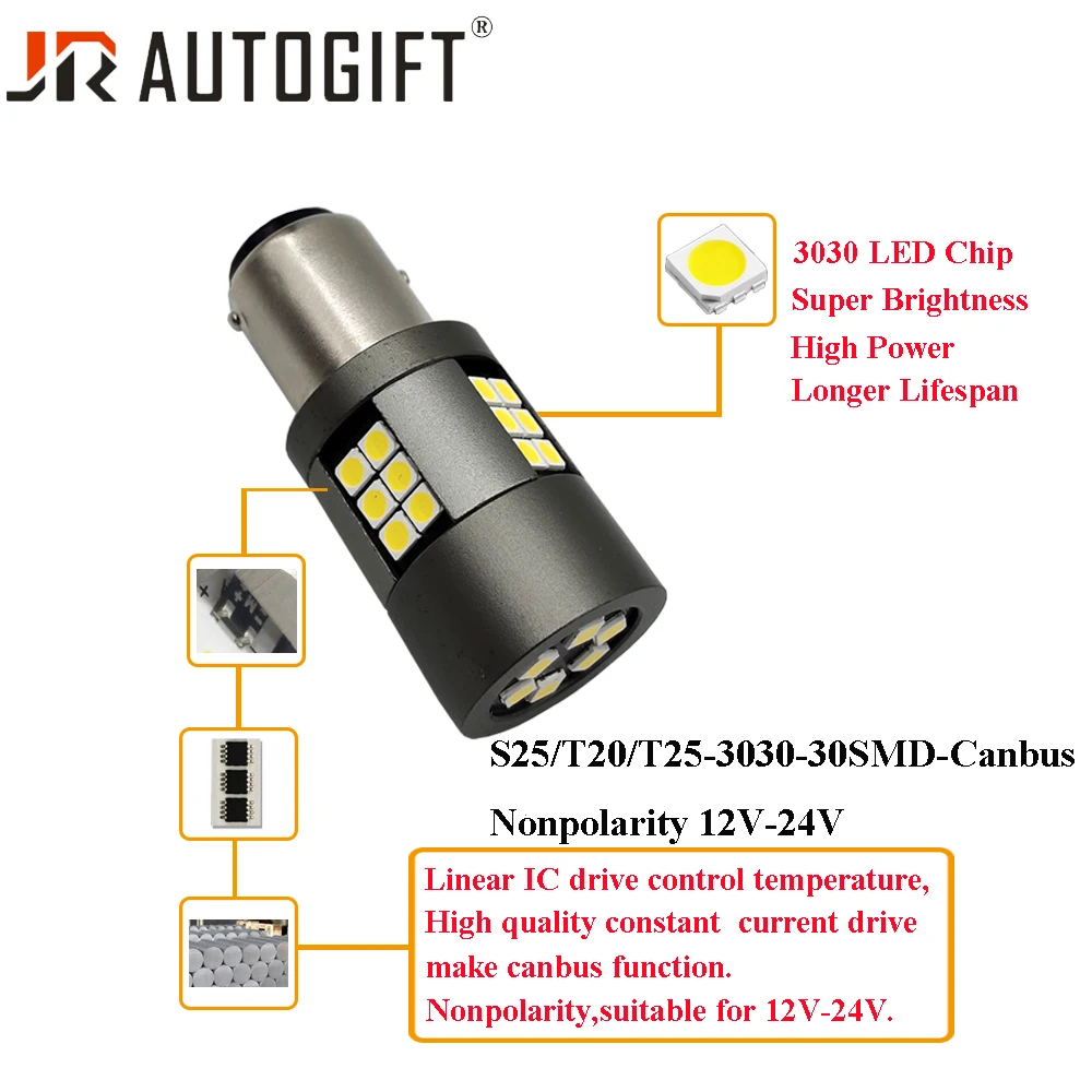 10PCS High Power 1156 BA15S P21W BA15S BAY15D LED Canbus Bulb 1157 P21/5W 7440 W21W 3030 30SMD Auto Lamp Reverse Light 12V-24V