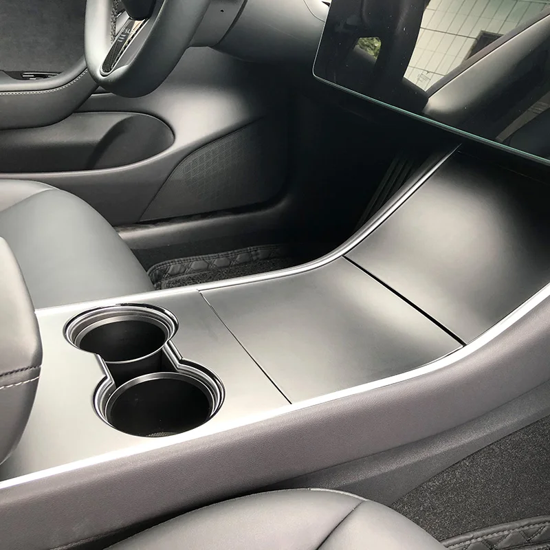 Cubierta de consola Central moldeada para Tesla Model 3 2018 2019 2020, portavasos Interior, adornos de modificación facial, Panel adhesivo decorativo