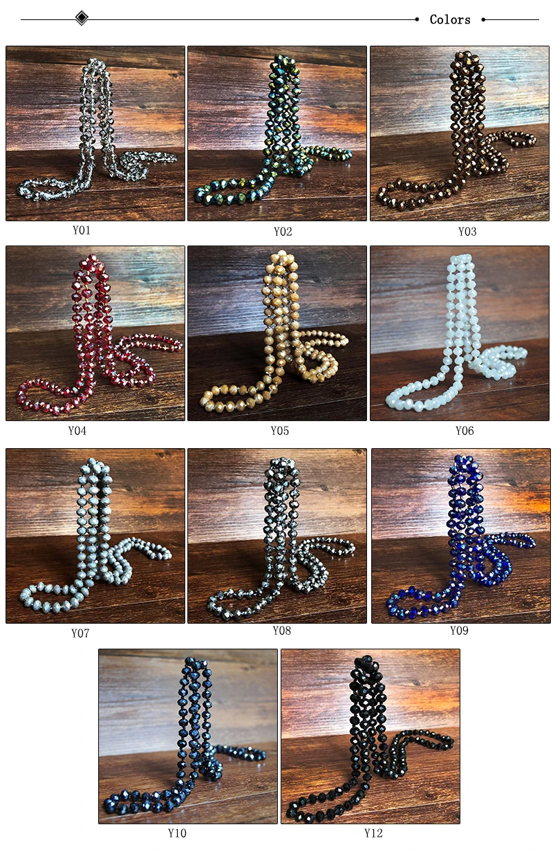 Yumfeel Mode böhmischen Schmuck 8mm Kristall lange hand geknüpfte Glas Kristall Halskette Frauen rot blau schwarz 11 Farben – Detail 9
