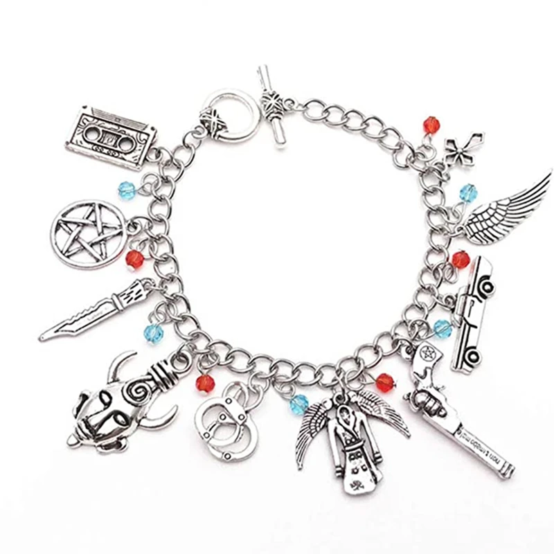 Supernatural Inspired Bracelets for Women Dean Winchester Jewelry Charms Pendants Bangles Bracelet Gothic Chain Wristbands