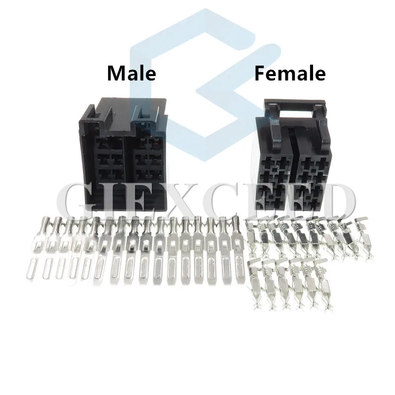 2 Sets 16 Pin 3.5mm Auto Audio Cable Socket Automotive ISO Wire Plug AC Assembly Female Male Connector